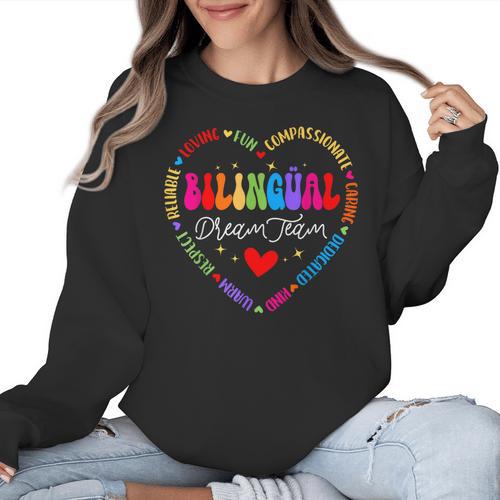 Bilingues Dream Team Dual Language Bilingual Crew Teacher Women Crewneck Sweatshirt - teacherstshirts.com UK