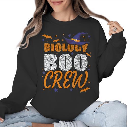 Biology Boo Crew Halloween Biology Teacher Matching For Men Women Kids Women Crewneck Sweatshirt - teacherstshirts.com DE