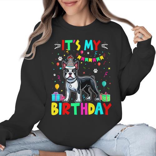 My Birthday Colorful Costume Boston Terrier Party Women Crewneck Sweatshirt - Bostonterriersmerch.com