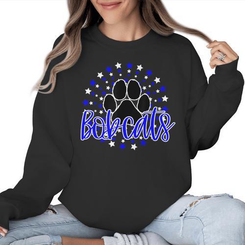 Blue Bobcats School Spirit Coquette Bow Mascot Teacher Women Crewneck Sweatshirt - teacherstshirts.com UK