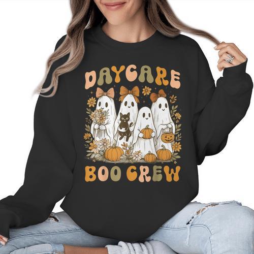 Boo Crew Daycare Teacher Matching Halloween Costume Ghost Women Crewneck Sweatshirt - teacherstshirts.com DE