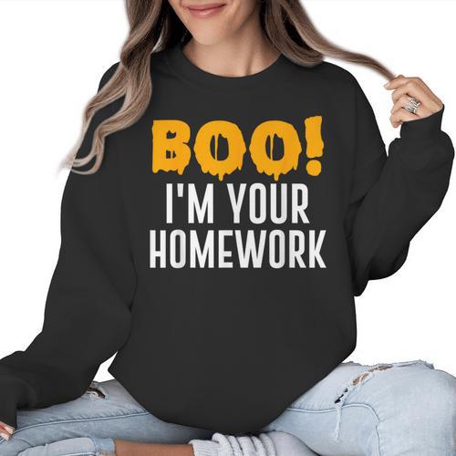 Boo I'm Your Homework Halloween Teacher Costume Women Crewneck Sweatshirt - teacherstshirts.com
