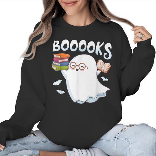 Books Halloween Librarian Teacher Reader Reading Book Lover Women Crewneck Sweatshirt - teacherstshirts.com AU