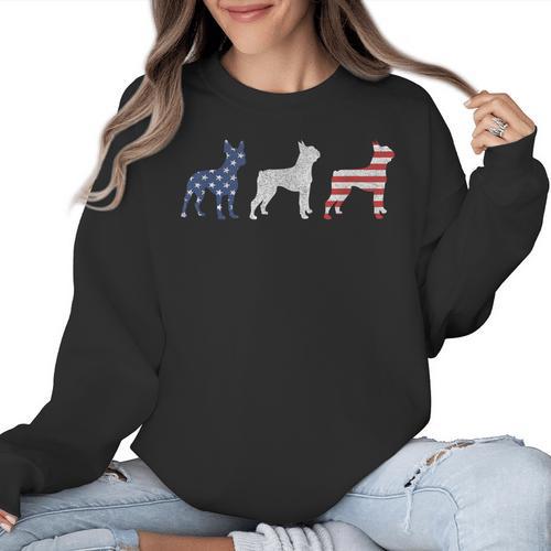 Boston Terrier 4th Of July Dog Patriotic USA Flag Man Woman Women Crewneck Sweatshirt - Bostonterriersmerch.com