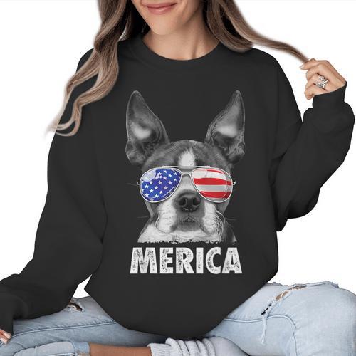 Boston Terrier 4th Of July Merica Men Women USA Flag Vintage Women Crewneck Sweatshirt - Bostonterriersmerch.com