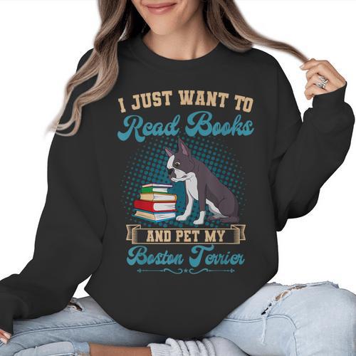 Boston Terrier American Gentleman Bibliophile Book Lover Women Crewneck Sweatshirt - Bostonterriersmerch.com