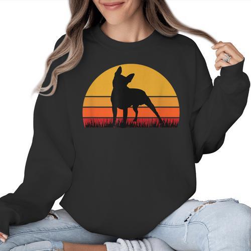 Boston Terrier Bostie Sunset Retro Dog Pet Mom Dad Women Crewneck Sweatshirt - Bostonterriersmerch.com