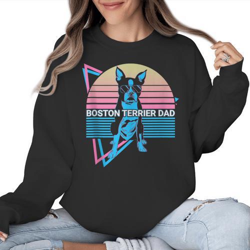 Boston Terrier Dad Retro Women Crewneck Sweatshirt - Bostonterriersmerch.com