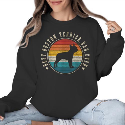 Boston Terrier Dad Retro Vintage Dog Bostie Dad Men Women Crewneck Sweatshirt - Bostonterriersmerch.com
