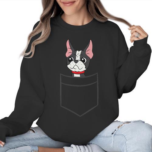 Boston Terrier Dog In The Pocket Boston Terrier For Men Women Girls Kids Women Crewneck Sweatshirt - Bostonterriersmerch.com