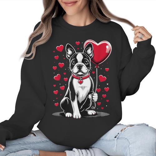 Boston Terrier Dog Valentine's Day Dog Owner Valentine Women Crewneck Sweatshirt - Bostonterriersmerch.com DE