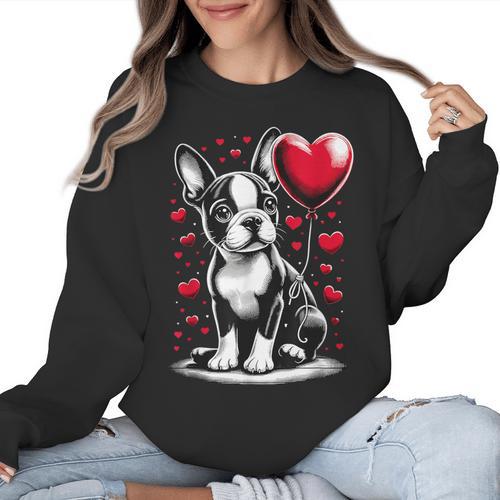 Boston Terrier Dog Valentine's Day Dog Owner Women Crewneck Sweatshirt - Bostonterriersmerch.com
