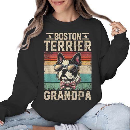 Boston Terrier Grandpa Dog Lover Father's Day Women Crewneck Sweatshirt - Bostonterriersmerch.com