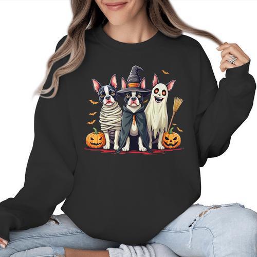 Boston Terrier Halloween Costume Mummy Witch Ghost Dog Lover For Men Women Kids Women Crewneck Sweatshirt - Bostonterriersmerch.com