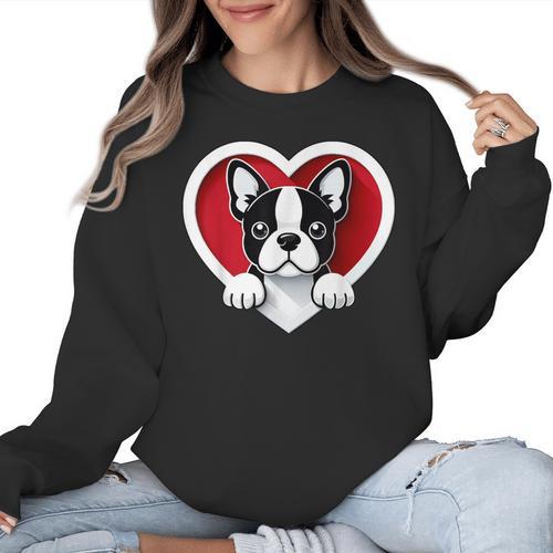 Boston Terrier Heart Cute Puppy Lover Or Dog Owner Women Crewneck Sweatshirt - Bostonterriersmerch.com