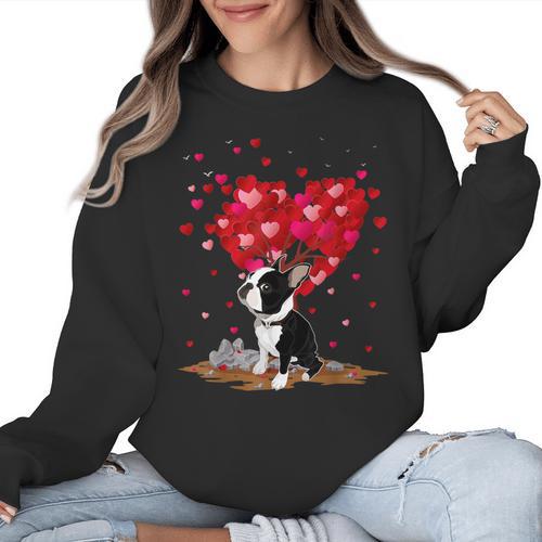 Boston Terrier Lover Heart Shape Boston Terrier Valentine Women Crewneck Sweatshirt - Bostonterriersmerch.com