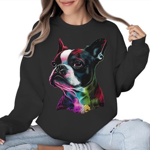 Boston Terrier Lovers Colorful Pop Art Boston Terrier Women Crewneck Sweatshirt - Bostonterriersmerch.com
