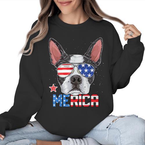 Boston Terrier Merica 4th Of July T Shirt Men Boys Dog Puppy Women Crewneck Sweatshirt - Bostonterriersmerch.com