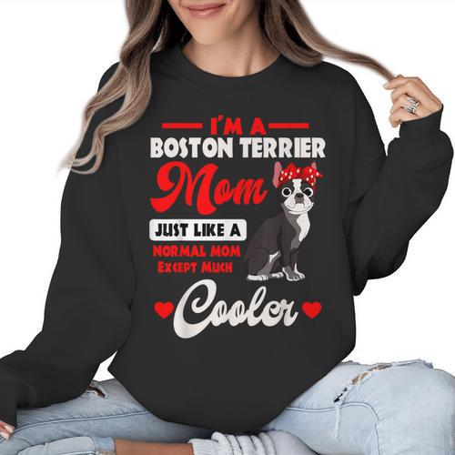 Boston Terrier Mom American Gentleman Dog Mother's Day Women Crewneck Sweatshirt - Bostonterriersmerch.com