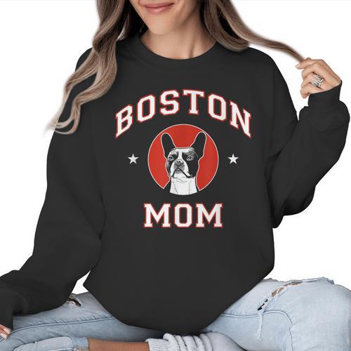 Boston Terrier Mom Dog Mother Women Crewneck Sweatshirt - Bostonterriersmerch.com
