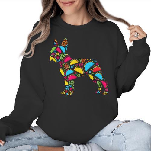 Boston Terrier Tacos Mexican Cinco De Mayo Taco Women Crewneck Sweatshirt - Bostonterriersmerch.com