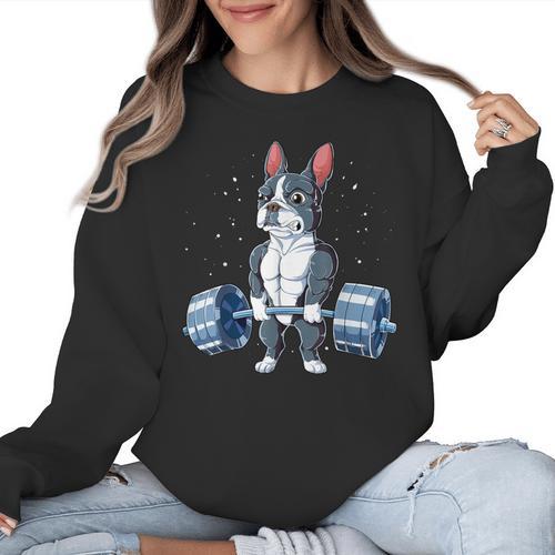 Boston Terrier Weightlifting Deadlift Men Fitness Gym Women Crewneck Sweatshirt - Bostonterriersmerch.com