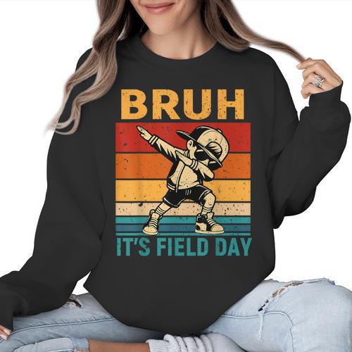 Bruh It's Field Day Teacher Happy Field Day Dabbing Boy Women Crewneck Sweatshirt - teacherstshirts.com DE