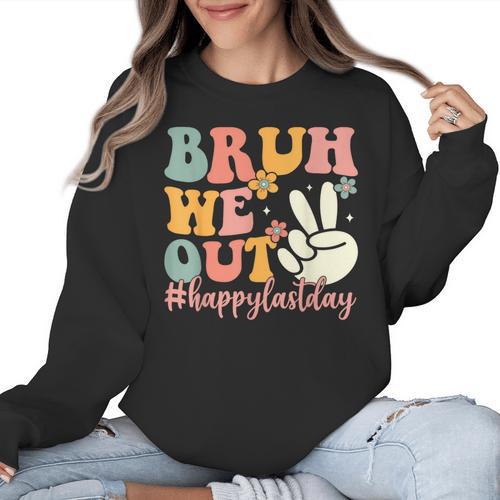 Bruh We Out Teacher Retro Last Day Of School Boys Girls Kids Women Crewneck Sweatshirt - teacherstshirts.com DE