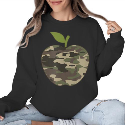 Camo Apple Camouflage Clothing School Student Camo Teacher Men Women Kids Women Crewneck Sweatshirt - teacherstshirts.com CA