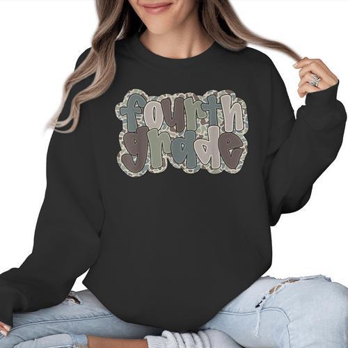 Camo Team 4th Grade Squad Back To School Teacher Kids Boys Women Crewneck Sweatshirt - teacherstshirts.com