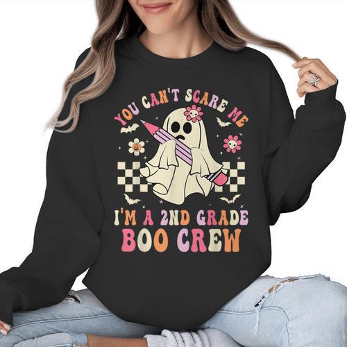 You Can't Scare Me Im A 2nd-Grade Boo Crew Teacher Halloween Women Crewneck Sweatshirt - teacherstshirts.com CA