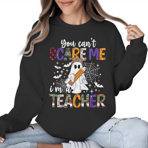 You Can't Scare Me I'm A Teacher Halloween Costume Women Crewneck Sweatshirt - teacherstshirts.com DE