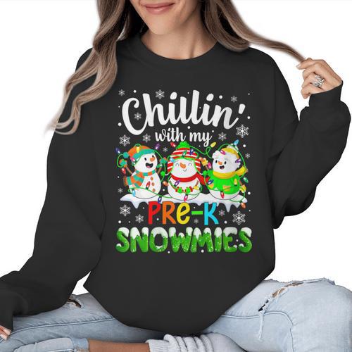 Chillin With My Pre-K Snowmies Christmas Teacher Xmas Women Crewneck Sweatshirt - teacherstshirts.com CA