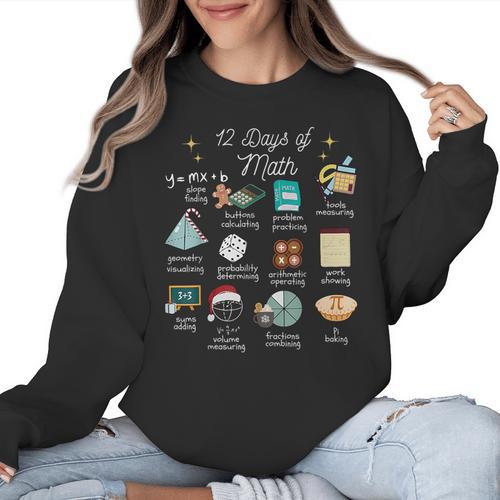 Christmas 12 Days Of Math Math Teacher Xmas STEM STEMS Women Crewneck Sweatshirt - teacherstshirts.com