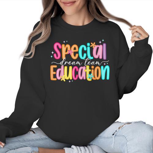 Color Special Education Squad Groovy Dream Team SPED Teacher Women Crewneck Sweatshirt - teacherstshirts.com AU