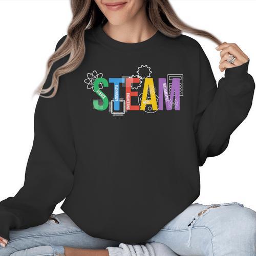 Colorful Steam Letters For Steam Program Teacher And Student Women Crewneck Sweatshirt - teacherstshirts.com CA