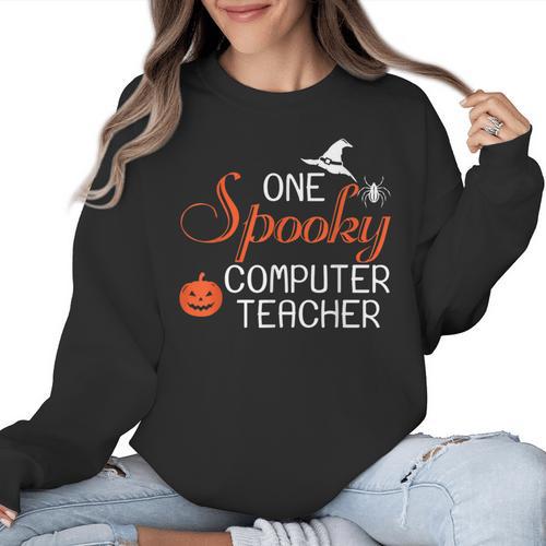 Computer Teacher Halloween Spooky Men Women Kids Women Crewneck Sweatshirt - teacherstshirts.com AU