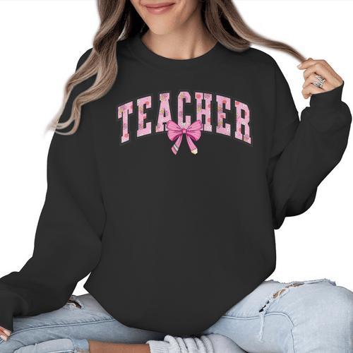 Coquette Bow Back To School First Day Teacher Women Crewneck Sweatshirt - teacherstshirts.com UK