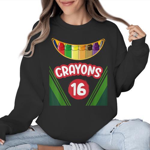 Crayon Box Fun Teacher Student Crayon Squad Halloween 2023 Women Crewneck Sweatshirt - teacherstshirts.com