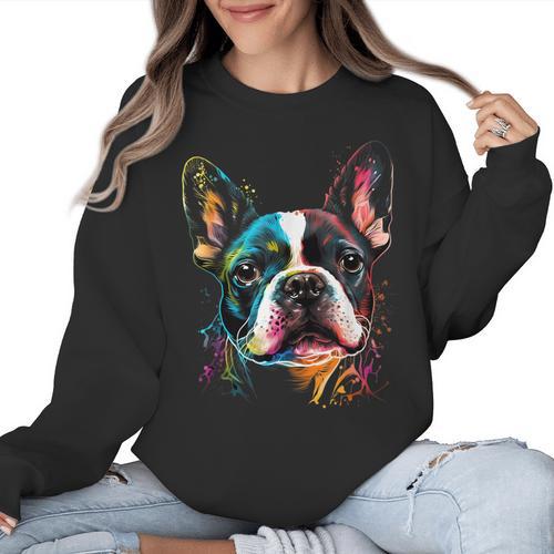 Cute Boston Terrier Puppy Dog Art Lover Unique Painting For Men Women Kids Women Crewneck Sweatshirt - Bostonterriersmerch.com