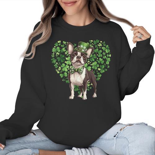 Cute Boston Terrier Shamrock St Patrick's Day Dog Lover Men Women Kids Women Crewneck Sweatshirt - Bostonterriersmerch.com