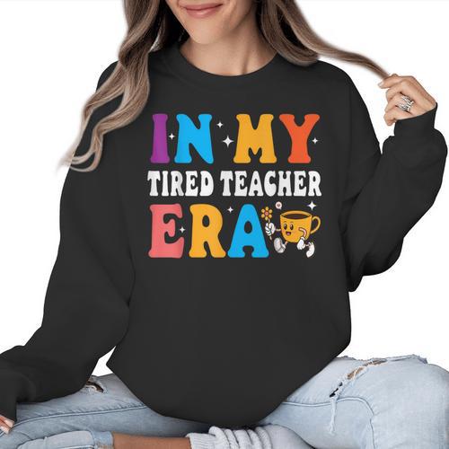 Cute Coffee Glass Face Happy Day In My Tired Teacher ERA For Men Women Women Crewneck Sweatshirt - teacherstshirts.com CA