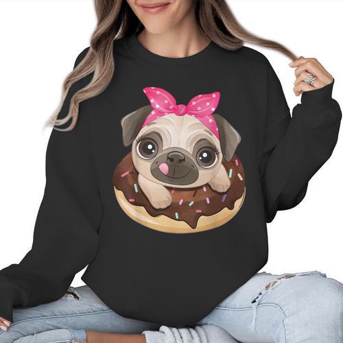 Cute Pug Shirt Donut Girls Dog Women Crewneck Sweatshirt - Bostonterriersmerch.com