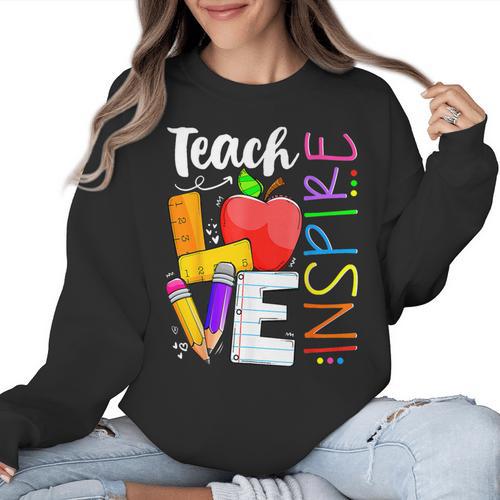 Cute Teach Love And Inspire Men Women Teacher Women Crewneck Sweatshirt - teacherstshirts.com AU