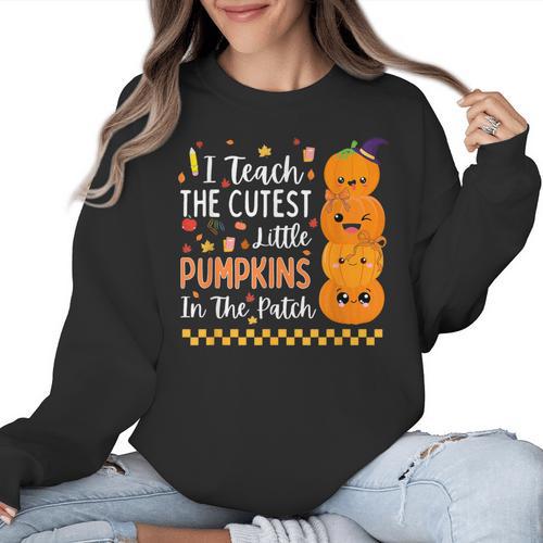 Cute Teacher Halloween For Women Men Teacher Pumpkin Women Crewneck Sweatshirt - teacherstshirts.com DE