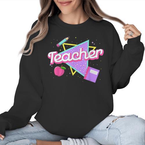 Cute Teacher Shirt 80's 90's Style Retro Old School Teacher For Men Women Women Crewneck Sweatshirt - teacherstshirts.com