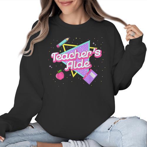 Cute Teacher's Aide Shirt 80's 90's Back To School For Men Women Women Crewneck Sweatshirt - teacherstshirts.com