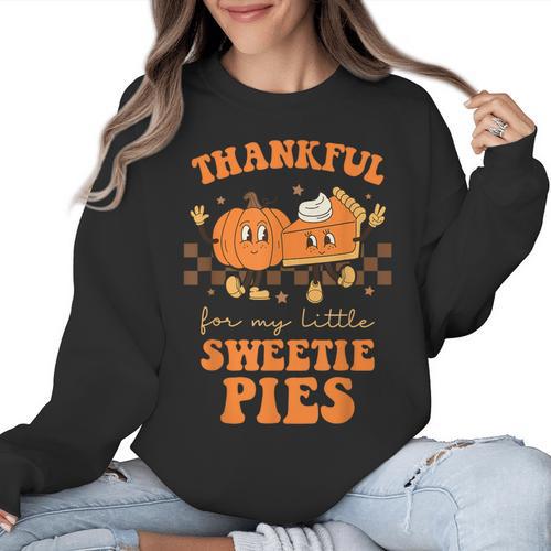 Cute Thanksgiving Teacher Thankful For My Sweetie Pies Mom Women Crewneck Sweatshirt - teacherstshirts.com DE
