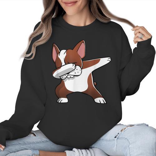 Dabbing Red Boston Terrier Dab Dance Dog Men Women Kids Women Crewneck Sweatshirt - Bostonterriersmerch.com