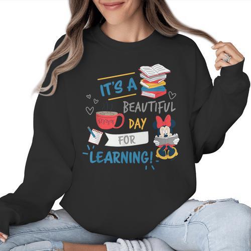 Disney Minnie Mouse Beautiful Day For Learning Teacher's Day Women Crewneck Sweatshirt - teacherstshirts.com AU
